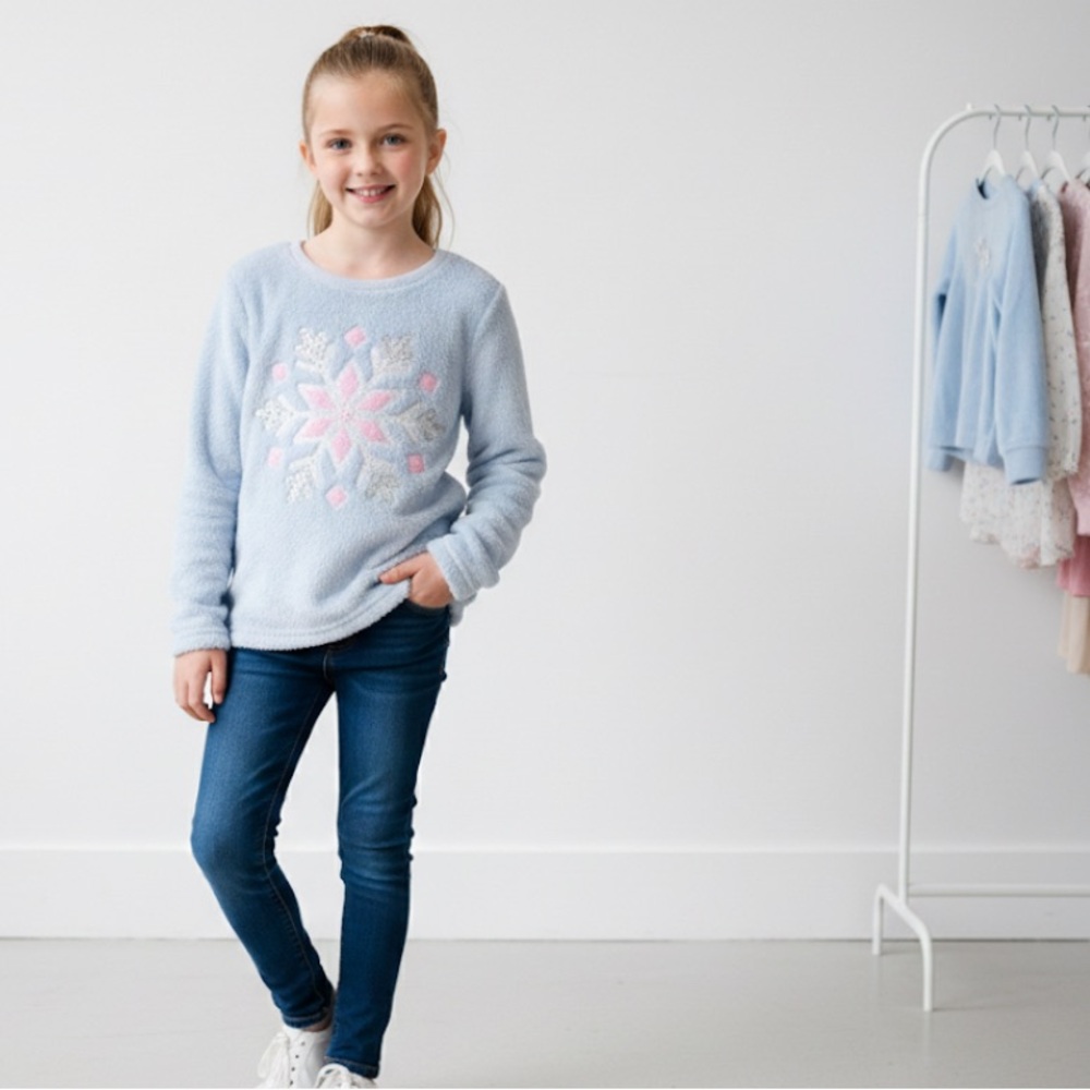 Cynthia Rowley Light Blue Snowflake Kids Sweatshirt 7/8 years